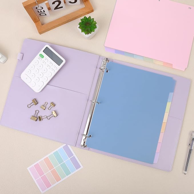 SKYDUE 8 Tab Write & Erase Durable Plastic Dividers for 3 Ring Binders | Letter Size Binder Dividers with Sticker Labels,Aesthetic Pastels Tab Divider Perfect for School, College & Office Life,1 Set