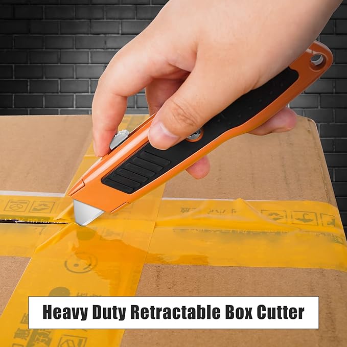 DIYSELF 2 Pack Utility Knife, Heavy Duty Box Cutter Retractable Knife, Aluminum Alloy & Rubber Handle, Razor Knife Carpet Cutter, Box Opener for Warehouse, Shop, Cardboard (Orange)