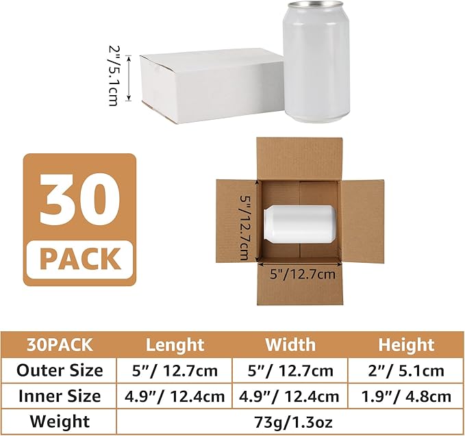 EXYGLO 30 Pack 5x5x2 Shipping Boxes for Small Business, White Corrugated Cardboard Small Box for Packaging, Moving, Mailing, and Storing