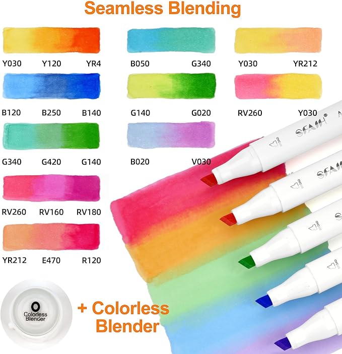 SFAIH Art Pastel Alcohol Markers Brush & Chisel Tip - 61 Dreamy Colors | Dual Tip Art Markers for Artist Adult Coloring Illustration Sketch Design, Seamless Blending, Colorless Blender, Ideal Gifts