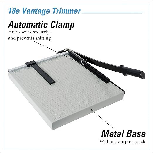 Dahle Vantage 18e Paper Trimmer, 18" Cut Length, 15 Sheet, Automatic Clamp, Adjustable Guide, Metal Base with 1/2" Gridlines, Guillotine Paper Cutter