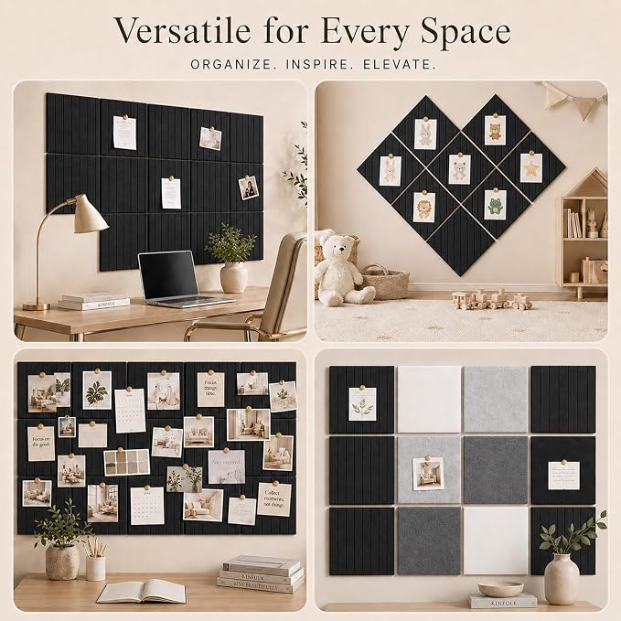 Stripe Felt Bulletin Board Tiles, Cork Board Alternative 48 x 36 in | 0.35 in modular felt wall tiles for notes, photos, schedules, reminders in offices, classrooms, home and office workspaces