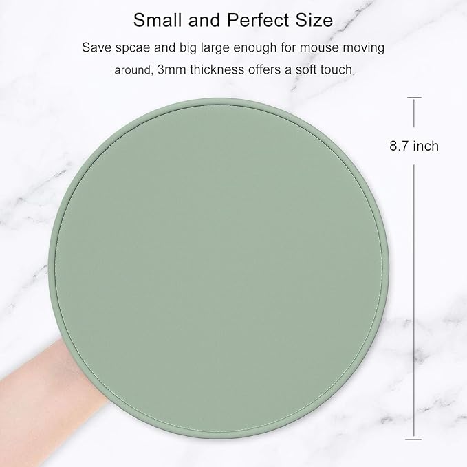 Hsurbtra Mouse Pad, Premium-Textured Small Round Mousepad 8.7 x 8.7 Inch Bean Green, Stitched Edge Anti-Slip Waterproof Rubber Pretty Cute Computer Mat for Office Home Gaming Laptop Men Women Kids