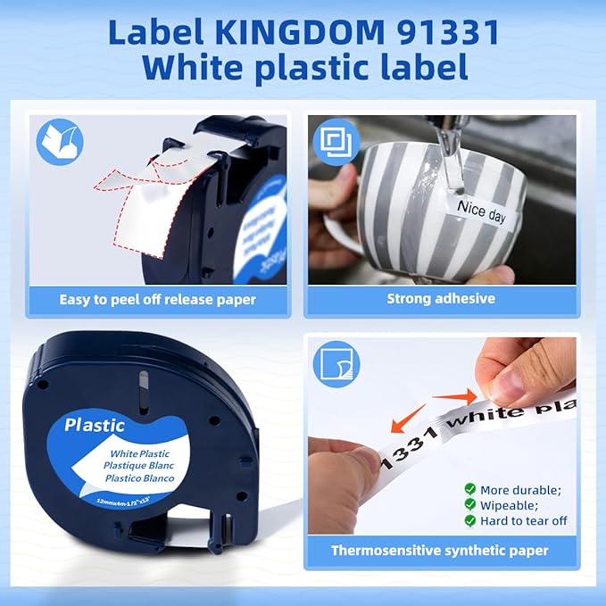 3 Pack 91331 White Plastic Label Compatible with DYMO Letratag Label Maker Tape Refills for Letra Tag 200B, 100H 100T, 1/2" x 13'(12mm x 4m) Black on White