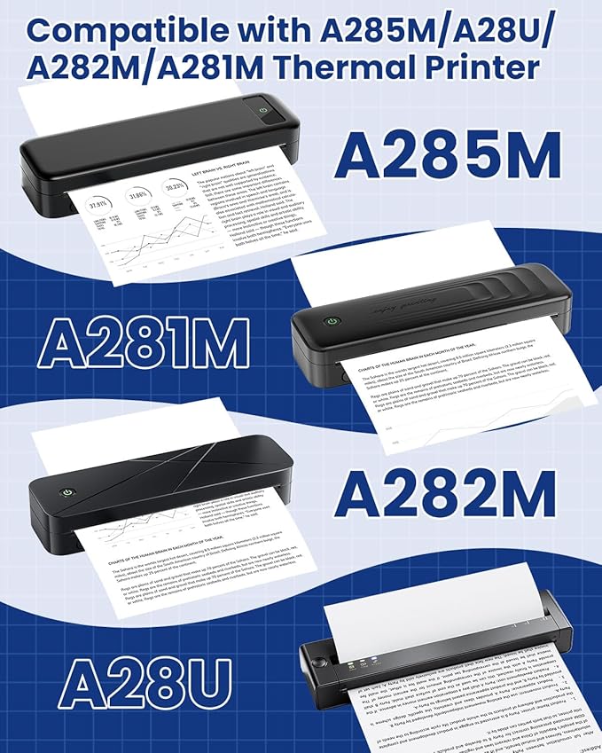 Thermal Printer Paper US Letter Size, 100 Sheets 8.5" x 11" Quick-Dry Thermal Paper, Compatible with A285M A28U A282M A281M M08F M835 M834 M832 Portable Printer