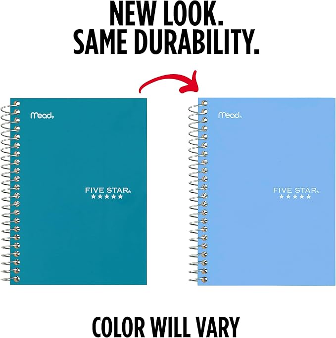 Five Star Spiral Notebook, 1 Subject, College Ruled Paper, 4-3/8" x 7", Small Size, 80 Sheets, Blue (450048CG1)