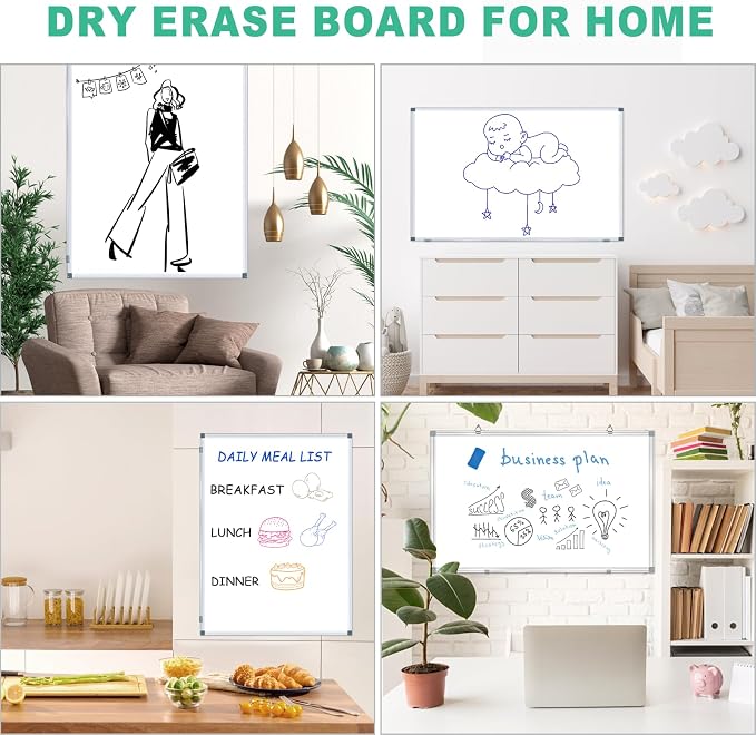 4' x 3' Whiteboard Dry Erase White Board for Wall 48x36 (2pcs) Magnetic Boards for Office Classroom & Home, Small Wall Whiteboard Including 6 Markers, 20 Magnets, 2 Erasers