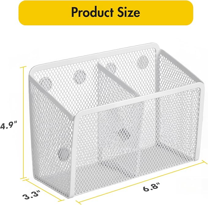 BEYGORM Magnetic Dry Erase Marker Holder for Whiteboard, Locker Organizer | Mesh Non-slip Pen & Pencil Holder for Refrigerator, Basket for Classroom, School &Office (White, 1-Pack)