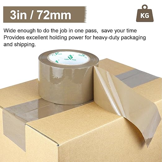 BOMEI PACK 3 inch Brown Packing Tape, 6 Refills Rolls Heavy Duty Wide Packaging Tape for Moving, Shipping, Mailing and Storage, 2.7 Mil x 110 Yards