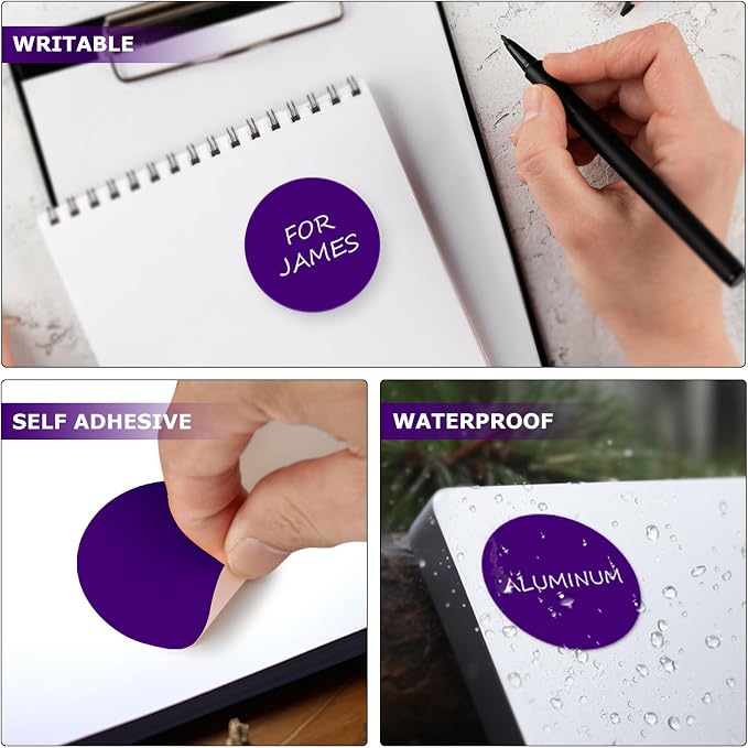 Purple Round Stickers 2 Inch Waterproof Vinyl Coding Labels 80 PCS | Strong adhesive, Removable, Tear- & Scratch resistance, Easy to peel, Glossy finish, Writable dots for crafts office school