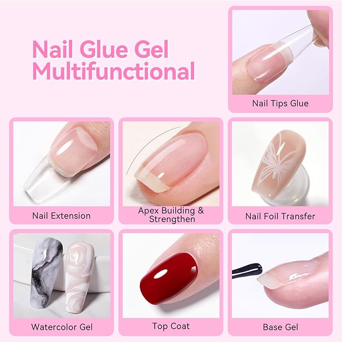 Born Pretty 15ml Gloss Gel Top Coat and Nail Glue for Tips Set,No Wipe Super Top Coat Not Chip or Peel and Long Lastingfor Nail Art