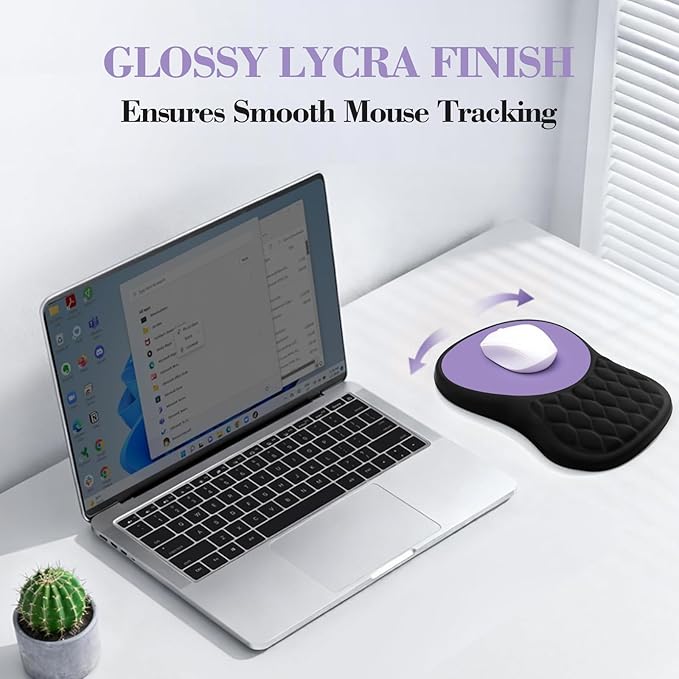 Ergonomic Mouse Pad with Wrist Support, Memory Foam Mousepad with Massage Design, Wrist Rest Mouse Pads for Carpal Tunnel Pain Relief, Non-Slip PU Base for Office Desk/Gaming (Black+Purple)