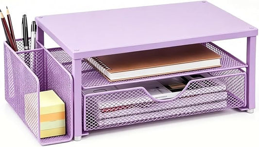 Spacrea Monitor Stand with Drawer and Pen Holder | Monitor Riser Desk Organization Desk Organizer and Accessories (Purple)