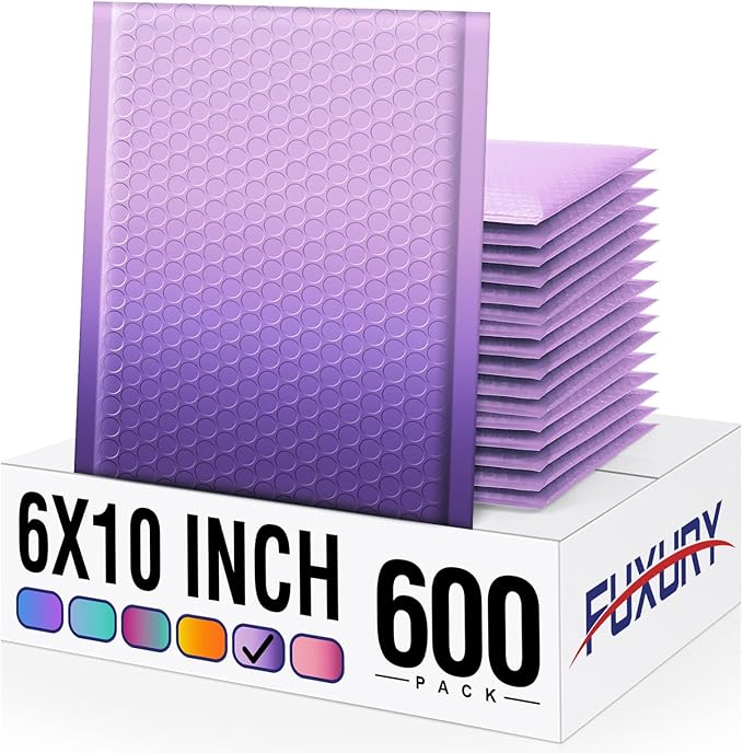 Fuxury Opaque Bubble Mailers 6x10 Inch 600 Pack Gradient Purple Cute Design Padded Envelopes Strong Adhesion Pattern Bubble Shipping Envelopes for Mailing Jewelry, Makeup #0 Thick Bubble Padded Mailer