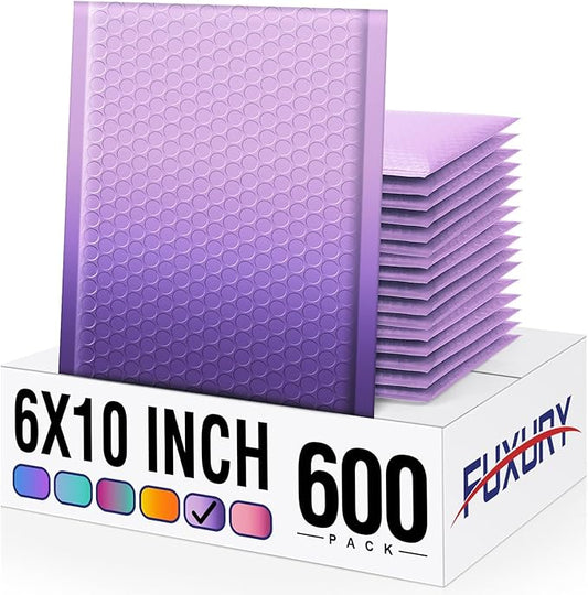Fuxury Opaque Bubble Mailers 6x10 Inch 600 Pack Gradient Purple Cute Design Padded Envelopes Strong Adhesion Pattern Bubble Shipping Envelopes for Mailing Jewelry, Makeup #0 Thick Bubble Padded Mailer