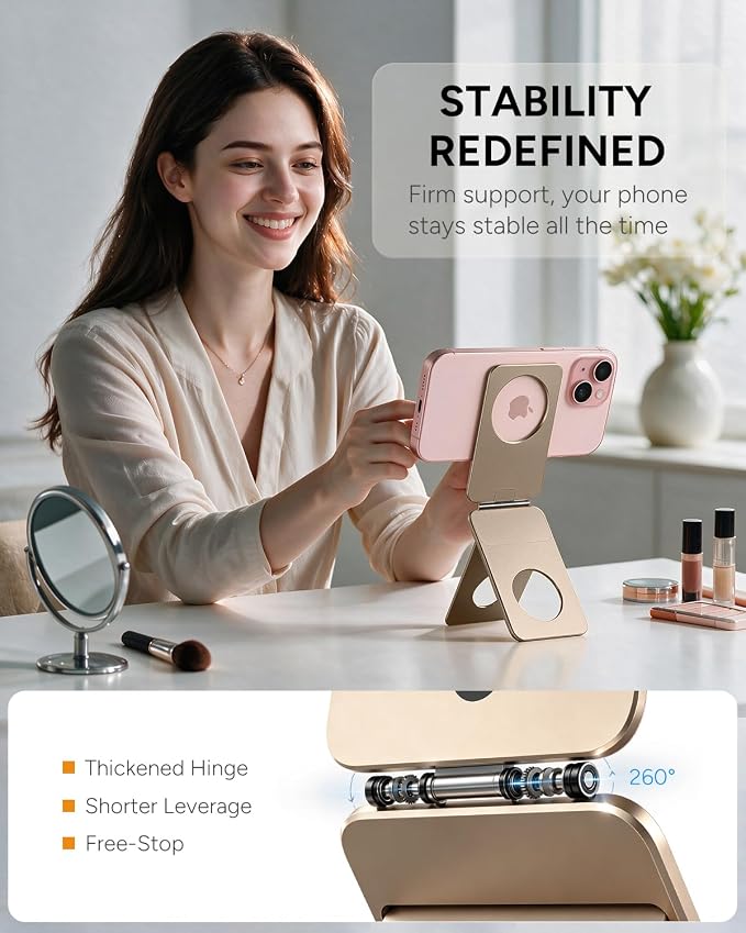 1ST IDEA for Magsafe Tripod, Tripod for iPhone Lightweight Aluminum Alloy & Angle Adjustment & Strong Magnets iPhone Tripod Stand Compatible with 17/16/15/14/13/12 (Included Metal Ring)