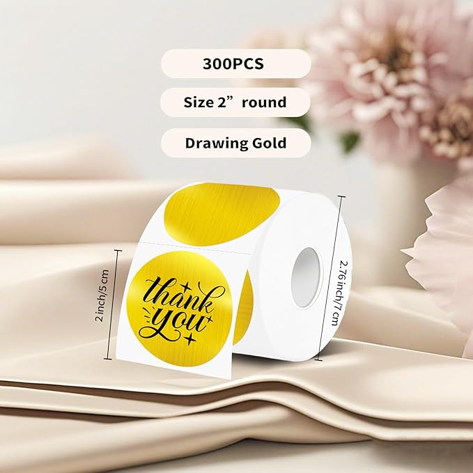 2''Holographic Thermal Label,Gold Round Self-Adhesive Direct Thermal Label,Thermal Stickers for DIY Logo Design,Name Tag (300/Roll