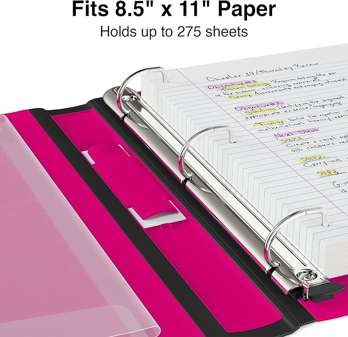 Staples Better Binder, 1-Inch 3‑Ring View Binder, Durable D‑Ring, Pink, Heavy‑Duty, Holds 275 Sheets, School & Office Organization, 3‑Pack