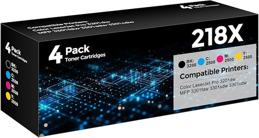 YQSLPBM 218X Toner Cartridges 4 Pack Compatible for HP 218A 218X Toner | Color LaserJet Pro 3201dw MFP 3301fdw 3301sdw 3301cdw Printer(Black/Cyan/Yellow/Magenta)