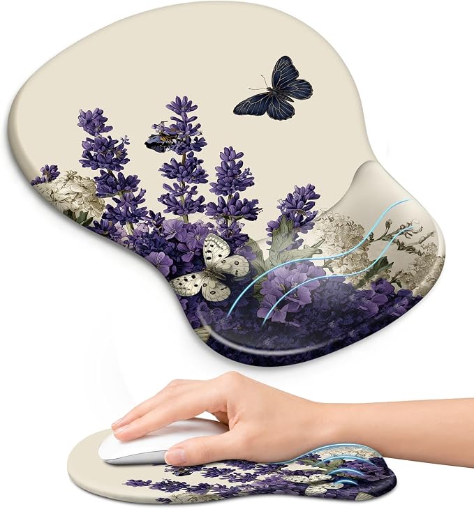 Ergonomic Mouse Pad with Wrist Rest, Gel Wrist Support, Lilac | 10.2 x 7.6 in Mouse Pad with Smooth Fabric Surface and Non-Slip Rubber Base for Office, Home, Study, and Gaming