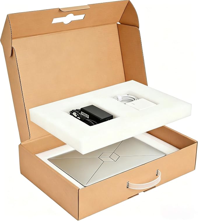 Laptop Return Boxes Great for Laptop Computer Shipping or Storage | Laptop Shipping Box Laptop Mailer Box with Foam Protection and Carrying Handle Fits Screen Sizes Up to 17.6 Inch (White)