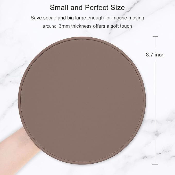 Hsurbtra Mouse Pad, Premium-Textured Small Round Mousepad 8.7 x 8.7 Inch Dark Brown, Stitched Edge Anti-Slip Waterproof Rubber Pretty Cute Computer Mat for Office Home Gaming Laptop Men Women Kids