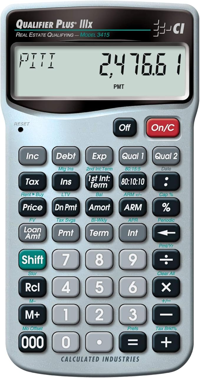 Calculated Industries 3415 Qualifier Plus IIIx Advanced Real Estate Mortgage Finance Calculator | Simple Operation | Buyer Pre-Qualifying | Solves Payments, Amortization, ARMs, Combos, FHA, VA, More