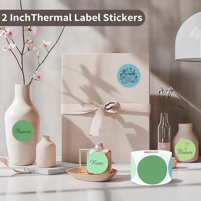 Thermal Label,2 Inch Green Gradient Round Thermal Printer Stickers,Self-Adhesive Round Direct Thermal Labels,Thermal Stickers for DIY Logo Design,Name Tag (500 Labels/1 Roll)