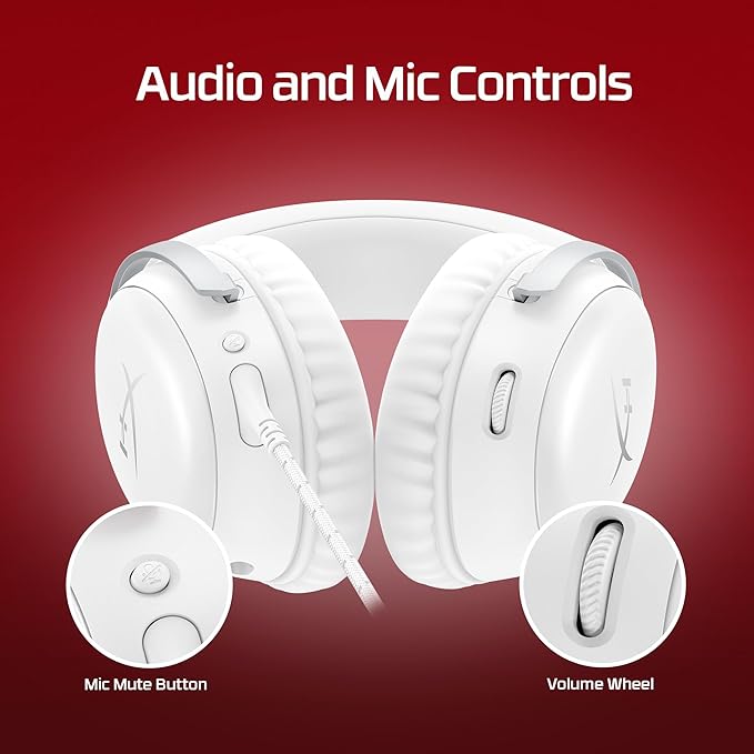 HyperX Cloud III – Wired Gaming Headset, PC, PS5, Xbox Series X|S, Angled 53mm Drivers, DTS, Memory Foam, Durable Frame, Ultra-Clear 10mm Mic, USB-C, USB-A, 3.5mm – White