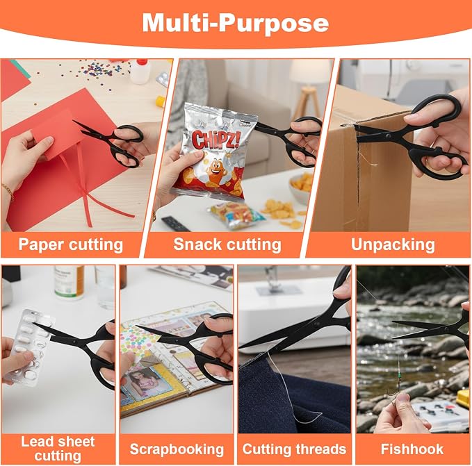 Black Office Scissors All Purpose, 5.5 Inch Small Scissors Stainless Steel Sharp Scissor for Office School Sewing Crafting Cutting Fabric Paper, Comfortable Grip