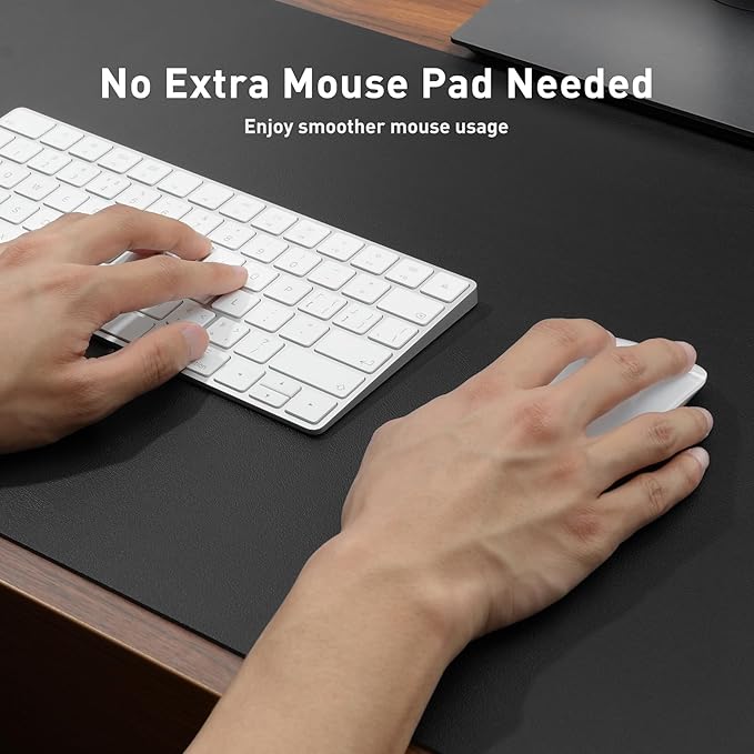 Aothia Leather Office Desk Pad Protector, Non-Slip PU Leather Desk Blotter, Waterproof Laptop Writing Mouse Pad for Office and Home, Black, 31.5" x 15.7" (Pack of 2)