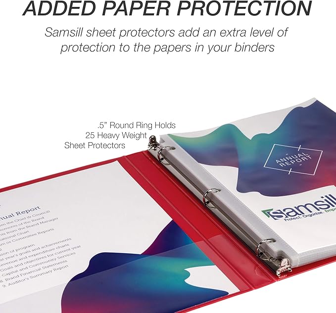 Samsill 8 Pack Durable 0.5 Inch 3 Ring Binders, Round Ring, Clear View Cover for Presentations, Red
