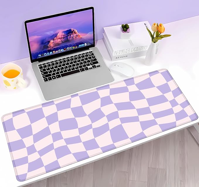 Pastel Purple Desk mat, Checkered Pattern Large Mouse Pad, Protector Pad Writing Mat for Work Home Decor, Desk Pad, Gaming Mousepad, Big Mouse Pads for Office Computer Laptop, 31.5 X 11.8 in