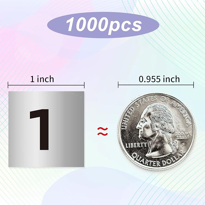 Silver Number Stickers 1 to 100, 1 inch Square Consecutive Number Stickers, Small Number Labels for Inventory, Storage, Organizing, Boxes, Bins, Toolbox, Locker (1000 Labels,Matte)