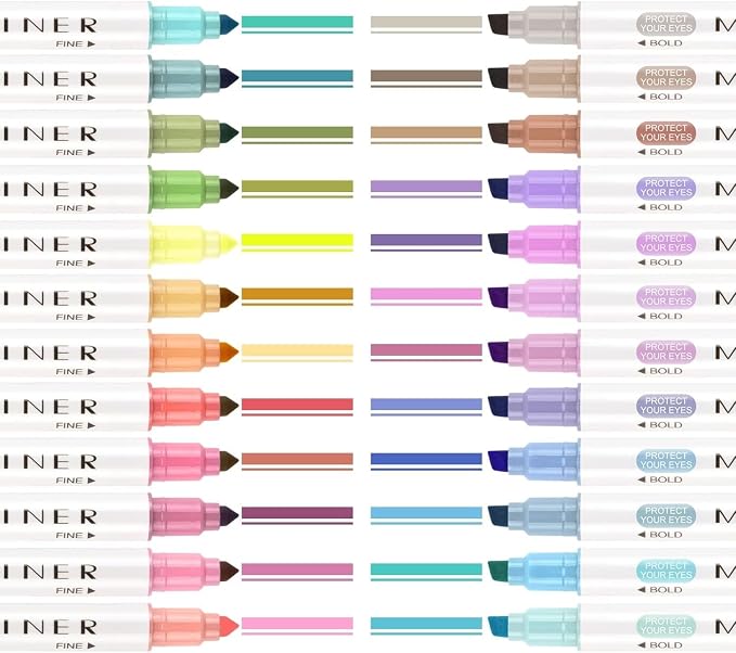 YOOUSOO 24 Pastel Highlighters Assorted Colors | Unique Retro Colors, Quick Dry Dual Tip and Fine Tip No Bleed Highlighter Markers for Bible Journals Planners Books Notes