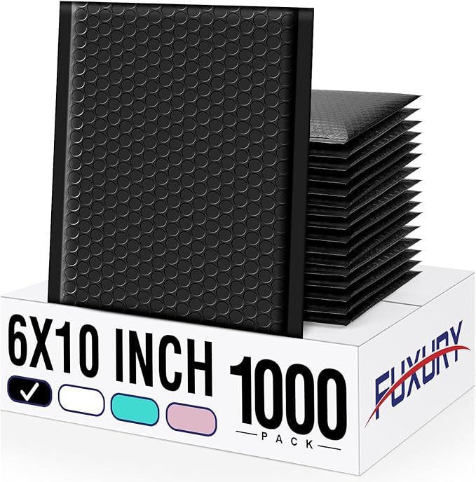 Fuxury Black Bubble Mailers 6x10" Padded Envelopes 1000Pack Strong Adhesion Thick Padded Mailers for Small Business Mailing Small Items,Jewelry,Makeup