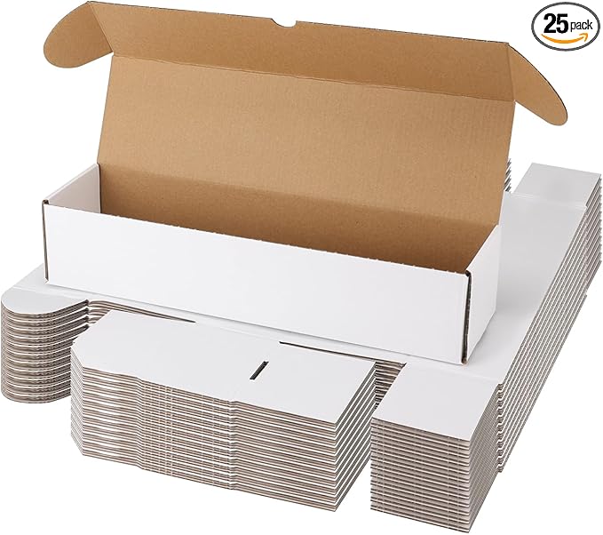 Bulk 600 Capacity Trading Cards Storage Box, in Total 25 Pack Brown White Cardboard Shipping Boxes for 15000 Count 12pt 2.5x3.5 inch Cards or Sleeved Cards