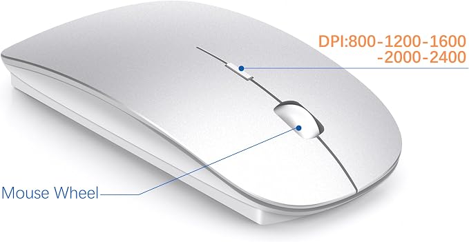 Wireless Keyboard and Mouse Ultra Slim Combo, TopMate - Silver White | 2.4G Silent Compact 2400DPI Mouse and Scissor Switch Keyboard Set with Cover, Batteries Included, for PC/Laptop/Windows/Mac