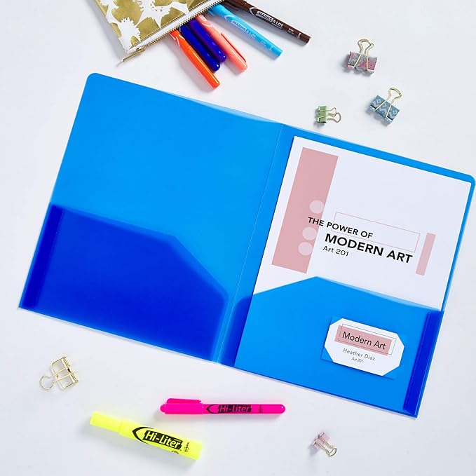 Avery Translucent Two Pocket Folder, Water Resistant, Holds up to 20 Sheets, 1 Blue Folder (47811)
