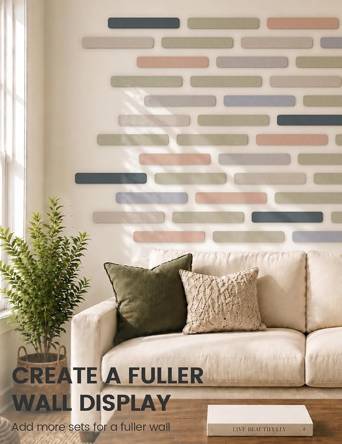 Fluxynara 13" x 2" Felt Wall Panels, Heather Grey | 8-Pack Includes 50 Push Pins and Adhesive Tabs for Photos, Notes and Decor in Bedroom Doors, Home Office or Studios