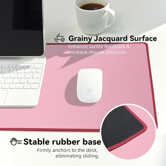 Waterproof Large Gaming Mouse Pad with Durable Stitched Edges, Non-Slip Rubber Base, Grainy Jacquard Mouse Mat Desk Pad for Home Office Gaming, 35.4''x15.7''x0.12'', Pink