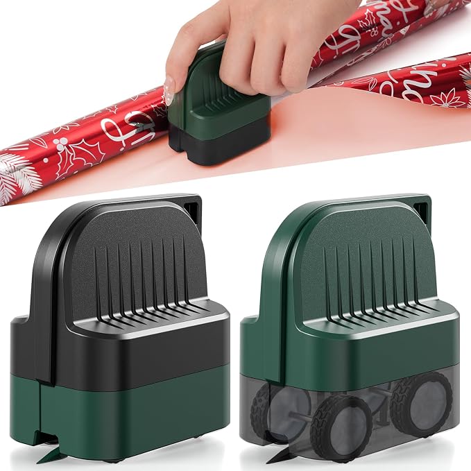 LIZAAL 2-Pack Wrapping Paper Cutter with Wheels, Precise Straight Cuts | Gift Wrap Cutter Slider for Christmas, Birthdays & Holidays Fits Various Rolls and Papers, Includes 2 Blades (Black & Green)