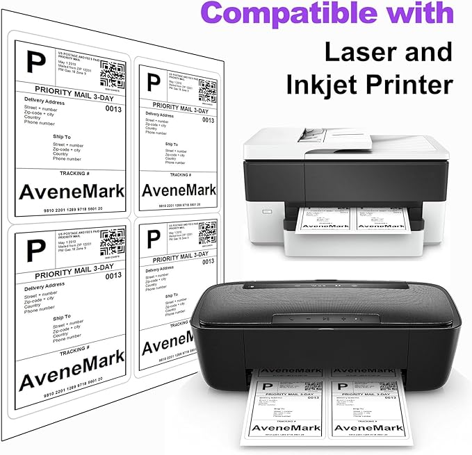 4" x 5" Shipping Labels – 100 Sheets, 400 Labels – 4 Per Page – Compatible with Laser & Inkjet Printers – Permanent Adhesive Address Labels for Shipping, Mailing & Organization