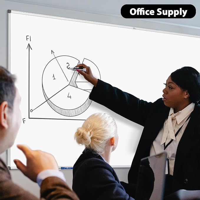 TOWON Magnetic Dry Erase Board 72x48 in, Aluminum Frame, Silver Border | Presentation white board wall mounted with markers, pen tray, magnets and cleaning wipe for office