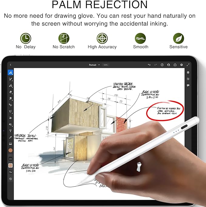 Stylus Pen for iPad 2018-2025, 15 Mins Fast Charging Pencil (1st Generation) with Plam Rejection & Tilt Magnetic Digital Pens for iPad 6-9/10/11, Air 3/4/5/M2/M3, Mini 5/6/7, Pro 11/12.9/M4/M5