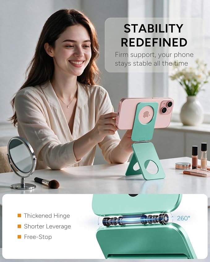 1ST IDEA for Magsafe Tripod, Tripod for iPhone Lightweight Aluminum Alloy & Angle Adjustment & Strong Magnets iPhone Tripod Stand Compatible with 17/16/15/14/13/12 (Included Metal Ring)
