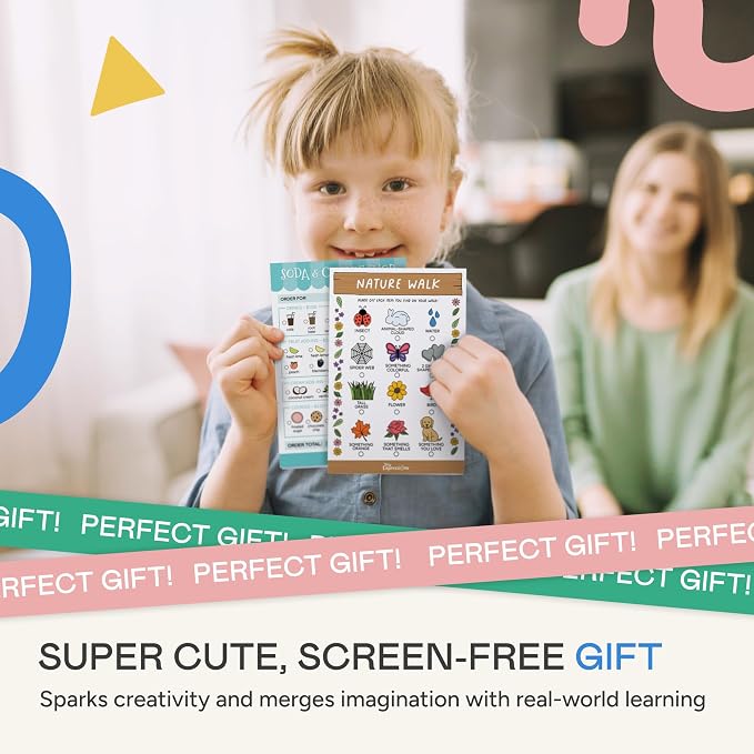 Kids Pretend Play Notepads – Order Taking & Scavenger Hunt | 40 Pages Order-Taking Soda & Cookie Shop Notepad & 40 Pages Nature Walk Scavenger Hunt for Imaginative Role Play