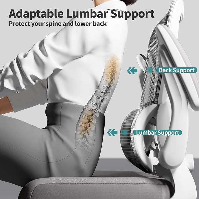 TRALT Office Chair - Ergonomic Desk Chair with Adjustable Lumbar Support, Mesh Computer Chair, Executive Chair for Home Office Comfortable Lumbar Support (1, White)