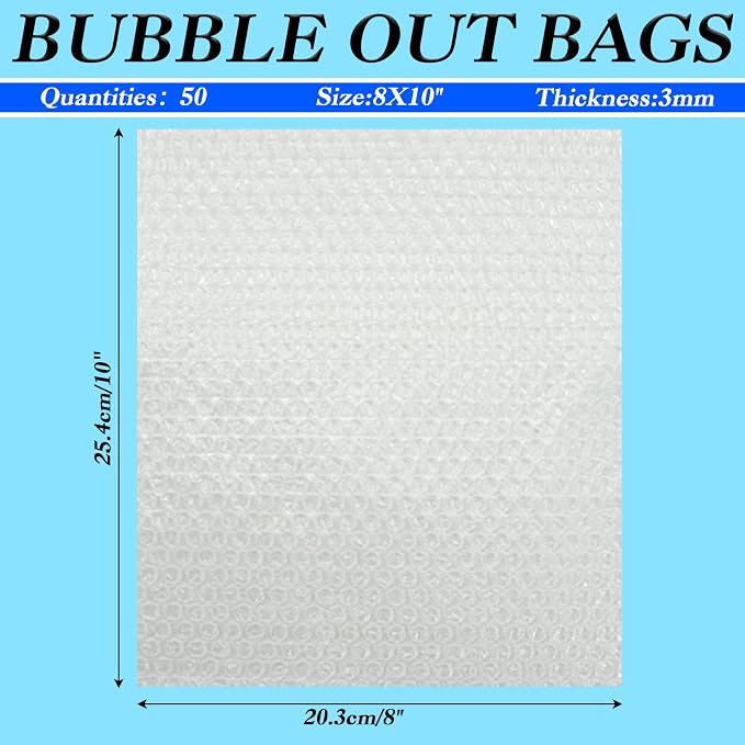 50Pack 8x10" Clear Bubble Out Bags, Double-Wall Cushioned Pouch for Packing | Double-Wall Shockproof Bubble Cushioning,Lightweight Durable,Ideal for Shipping,Moving Fragile Small Items Storage