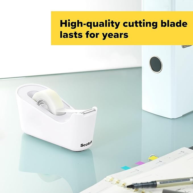 Scotch Tape Dispenser, White, Great for School or Office and Includes 1 Roll of Scotch Magic Tape 3/4 in x 350 in, ABS Material